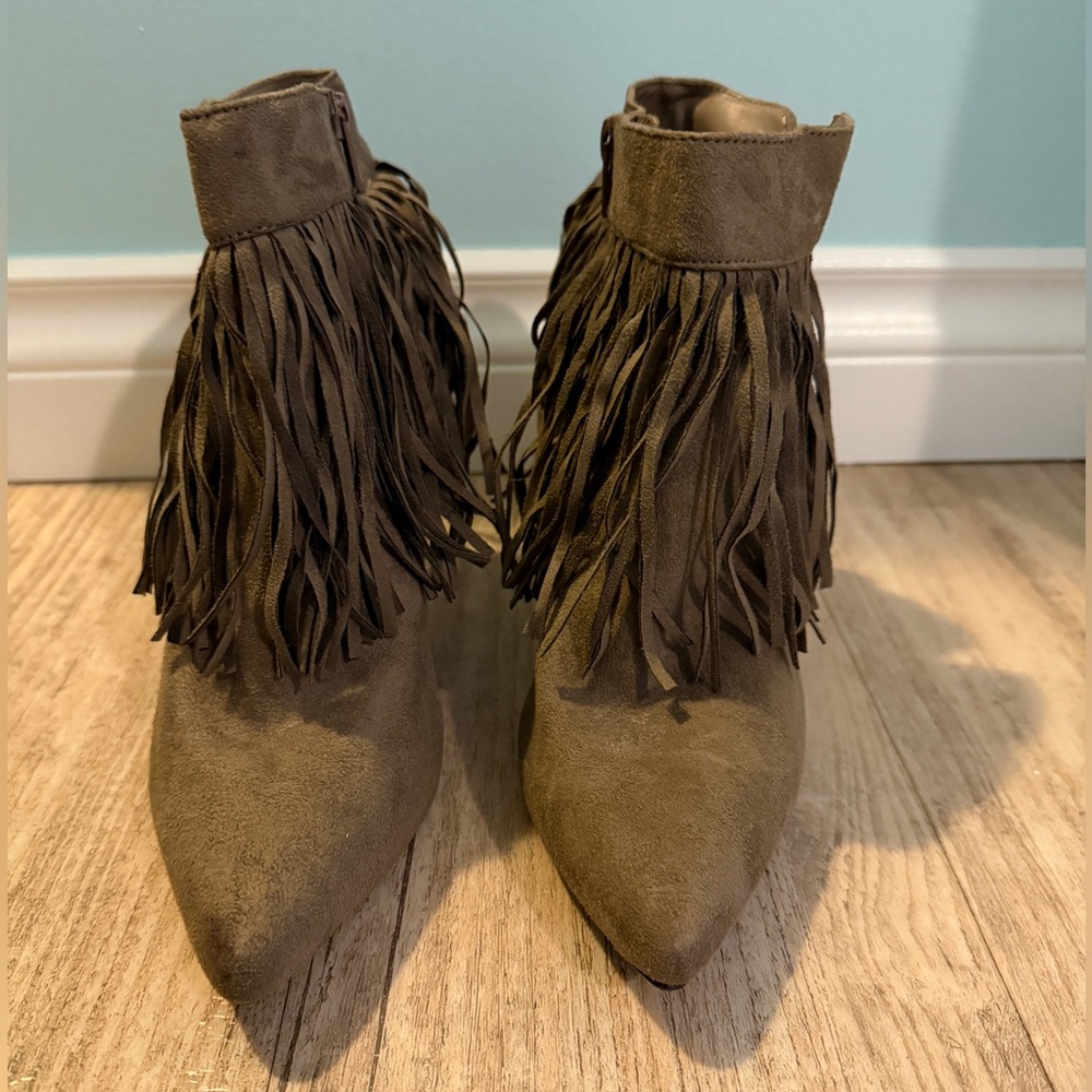 Club Couture Suede Fringe Heel booties  - Size 10